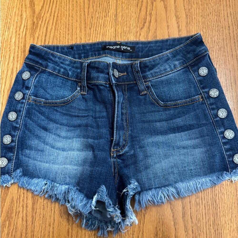 Insane Gene Women's Frayed Hem Jean Shorts - Dark Blue